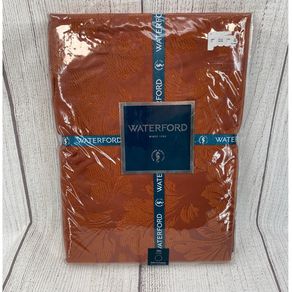 Waterford Tablecloth Round 70" Canthus Terracotta Orange Damask Leaf Autumn